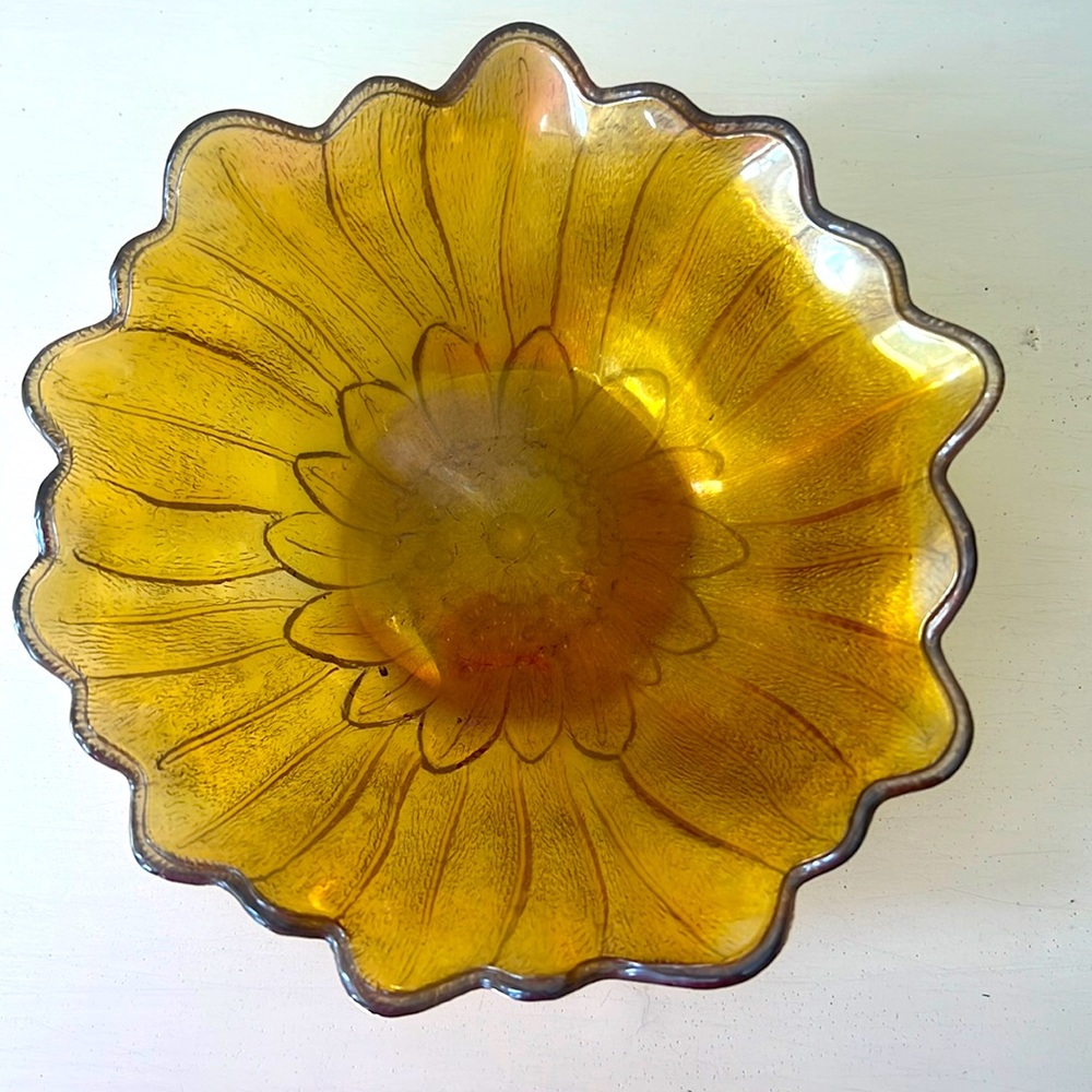 Vintage Amber Glass Sunflower Dish